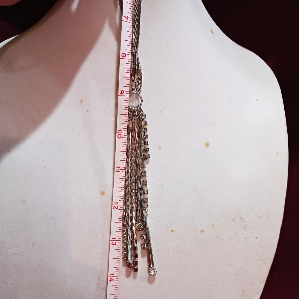 Handmade Silver Tone Rhinestone Sparkle Fringe Fashion Choker Necklace - Picture 6 of 9